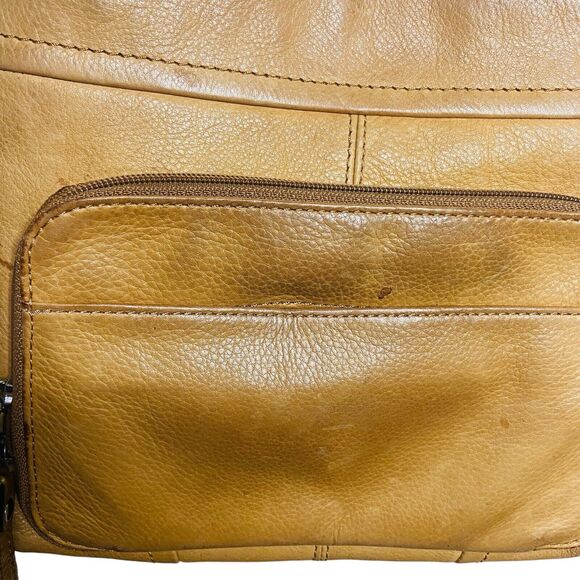 B. Makowsky Leather Crossbody Bag Brown Caramel 10x9” Zipper Closure 23" Strap - Picture 5 of 14